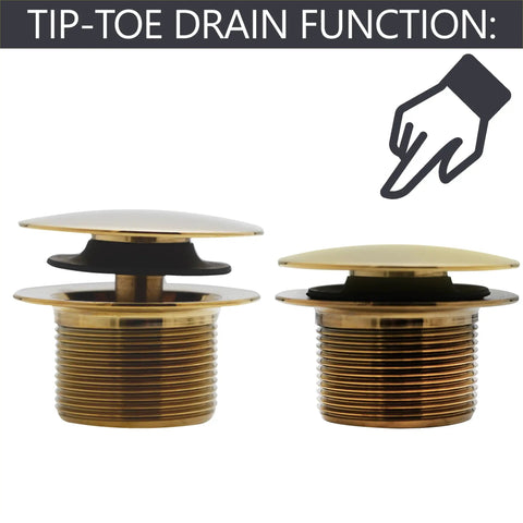 Tip Toe Drain Plug for Slick Sch 40 PVC Bathtub Waste Assembly with polished brass finish, showcasing drain functionality.