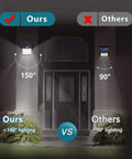 Comparison of solar motion sensor outdoor lights with 3 modes, 150 degree detection, IP65 waterproof on home exterior.