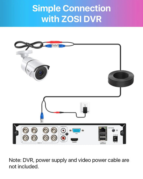 Wiring diagram for 4 Pack 1080P HD TVI Security Cameras With 120Ft Night Vision Waterproof CCTV Bullet Cameras for DVR connection