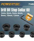 Seven Piece Metric Drill Bit Depth Stop Collar Set Built Tough For Dead Nuts Accurate Marked Sizing From 3mm To 12mm With Hex Wrench.