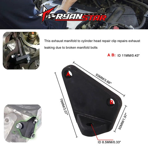 Exhaust Manifold Clamp Repair Kit For Cylinder Head Leak Fix Grab And Go Easy Clamp On Solution with dimensions and installation view