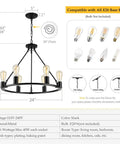 Black Wagon Wheel Chandelier, 6-Light Rustic Modern Farmhouse Pendant for Dining Room over table, industrial matte black