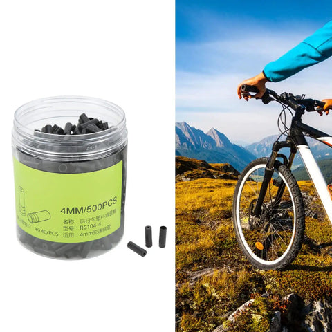Cyclist and mountains with Shifter And Brake Cable End Caps 4Mm Ferrules, 500 Pack Plastic Derailleur Cable Tips jar