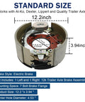 Rock Solid Pair Of Electric Trailer Brakes For 12 By 5 Hub Fit 12000 Lb Axles With 7 Bolt Flange, 12.2x3.94 inch size.