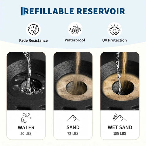 Heavy Duty 80Lb Patio Umbrella Base Built Tough To Keep Your Shade Standing In Wind With Adjustable Pole Adapter Refillable reservoir detail