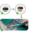 No Clean Soldering Flux Paste And Desoldering Wick Kit For Quick Electronics Repairs Pro Grade Rosin Flux in use on PCB board