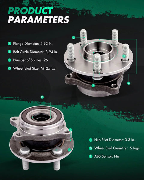 Front Wheel Hub Bearing Assembly 5 Lug Replacement No ABS For Toyota Prius 2010 2015, Lexus CT200h 2011 2017 detailed view