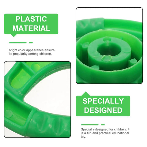 Green plastic kids steering wheel toy detail, shows bright color and child-safe design, Kids Steering Wheel Toy For Outdoor Playsets And Swings.