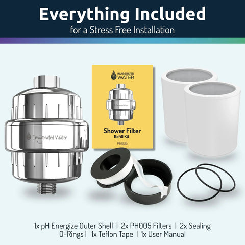 High Output Shower Head Filter For Hard Water With 15 Stage Filtration Boosts pH Levels And ORP Includes Two Cartridges