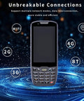 Android 13.0 2D Barcode Scanner PDA Handheld POS Terminal Data Collector with 4G, WiFi, and rugged keypad displayed on screen.