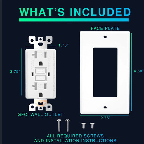 Components of 10 Pack GFCI Outlet 20 Amp With LED Indicator Tamper Resistant GFCI Receptacle UL Listed Includes Wall Plate And Screws