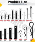100 Piece Clevis Pins Kit With 10 Sizes M5 M6 M8 M10 M12 Plus Cotter Pins And Hair Pins, zinc plated steel, pinned layout