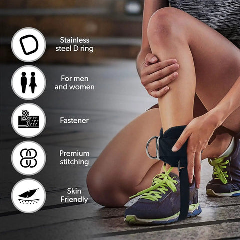Adjustable Ankle Straps for Cable Machines Built For Kickbacks and Glute Workouts Non Slip Comfort Cuffs with stainless steel D-ring