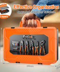 Person holding Ferrule Crimping Tool Kit With Portable Case Square Crimp Pliers For AWG 28 To 5 Wires Ratchet Crimper in case