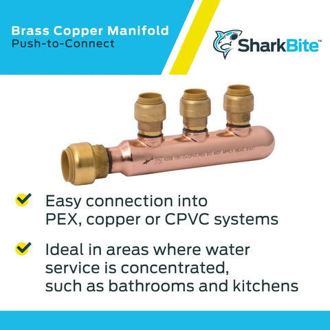 Three Quarter Inch To One Half Inch Outlet Three Port Closed Multi Port Tee Push To Connect Brass Plumbing Fittings For PEX Copper CPVC