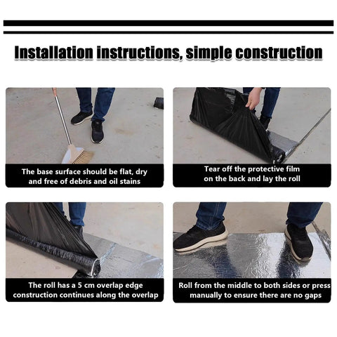 Installation steps for Heavy Duty Asphalt Crack Repair Tape And Concrete Sealant on a flat, clean surface for DIY application.