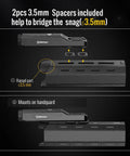 Diagram showing 3.5mm spacers for mounting the Beast 1600 Lumen Tactical Flashlight With Momentary On And Strobe Built In Rechargeable Battery 240 Meter Beam Distance Rugged Night Ops Light With About 75 Minute Run Time on a handguard.