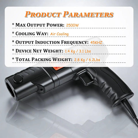 2500W Induction Bolt Heater Handheld Tool With 4 Coils And Rugged Case for Quick Removal of Frozen and Rusted Bolts spec sheet