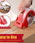 Person using Heavy Duty Packing Tape For Moving Boxes 6 Rolls Clear With Dispenser And Utility Knife 1.89 Inch By 65 Yard Each Roll 390 Yards Total Ideal For Mailing And Moving on cardboard box