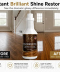 Kick Up The Shine On Any Surface With This Top Shelf Wood Floor Restorer And High Gloss Hardwood Polish For Engineered Versatile Laminate Floors Pack Of Two, showcasing before and after glossy floor transformation.