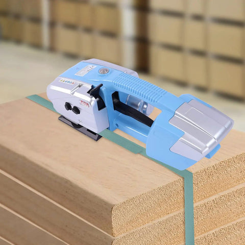 Knuckle Down To Packing With This Darn Reliable 3 In 1 Electric Strapping Machine featuring PP PET band on wooden boards.