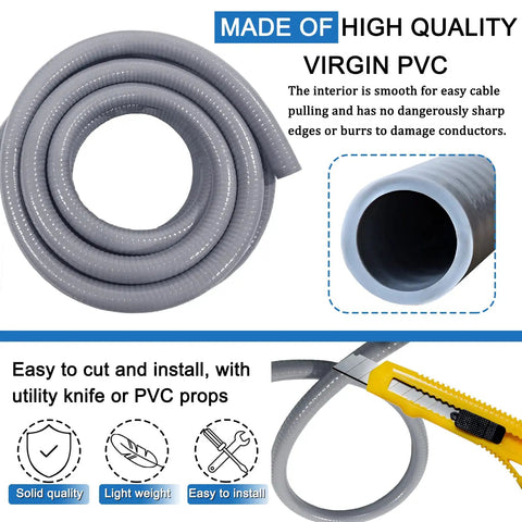 Three Quarters Inch Liquid Tight Electrical Conduit Kit, 25 Ft Flexible Non Metallic And Metallic Conduit, UL Certified, close-up view.