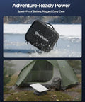 Beast Of A Do It All 288Wh LiFePO4 Battery Pack Power Station With Carrying Case set by a tent for outdoor camping.
