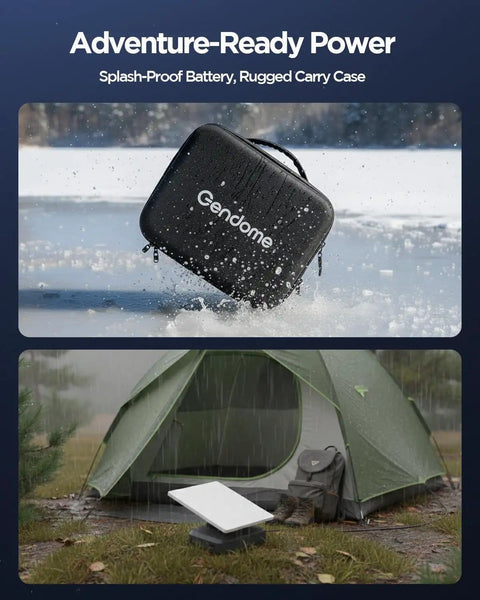 Beast Of A Do It All 288Wh LiFePO4 Battery Pack Power Station With Carrying Case set by a tent for outdoor camping.