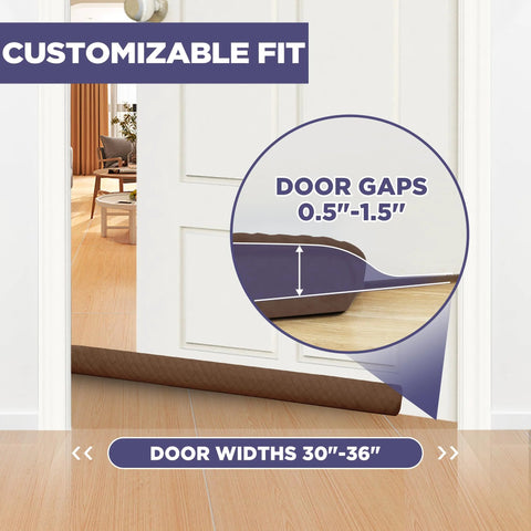 Ciieyuo all-weather door draft stopper, brown fabric; universal under-door seal for 30–36 in doors.