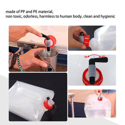 5L Collapsible Water Container With Tap, Foldable Water Jug, BPA Free PP PE, ergonomic handle, leakproof valve in use