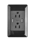 No Sweat Installation Slick Black Four In One Usb Outlet Receptacle With Dual Five Volt Two Amp Charger and Tool Free Screwless Wall Plates Hella Durable 15 Amp 125 Volt Etl Certified Forty Pack displayed front view.