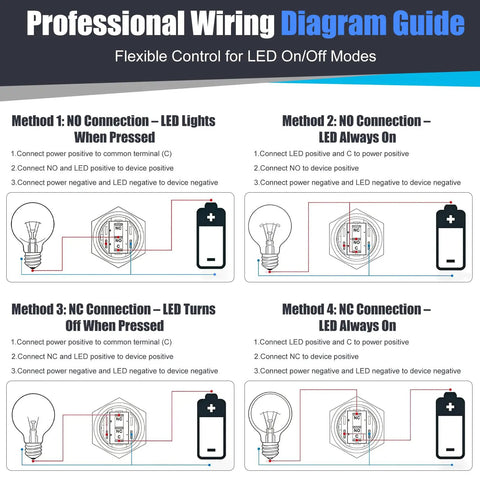 Two Pack 16mm Push Button Switch 12V DC Latching On Off Waterproof LED Blue with Bright Ring, Built Tough Metal Construction, High Visibility, Durable Click Action for Marine, Automotive, DIY Projects wiring diagram guide