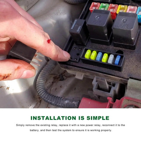 Solid Under The Hood Fuel Pump Relay 2 Pack 12 Volt 5 Pin Multi Purpose Auto Switch being installed into a fuse box.