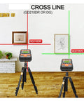 Pro Grade Digital Stud Finder And Wall Scanner Loaded With AC Wire Hunter Pipe Detector And Wood Moisture Meter Big League Accuracy Super Easy Grip Holds Up To Thirty Readings For Your Next Reno Job on tripod showing cross line functionality.