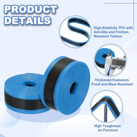 Premium TPU Bike Tire Liner For Puncture Protection And Tube Shield Inner Liner 23x2.3x1mm Fits 700C Road Mountain City Gravel Touring Bikes Blue, featured with measurements and texture details