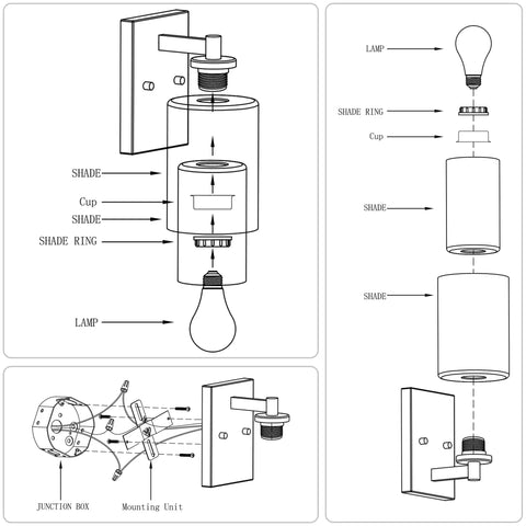 Modern Matte Black Wall Sconces Set Of Two Double Clear Glass Vanity Lights installation diagram and components guide.