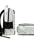Green Line Floral Vine Printed Unisex Backpack With Large Capacity Durable Polyester Breathable Mesh Back Easy Zip Convenience