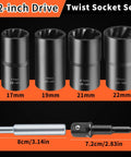 Six Piece Twist Socket Set For Stripped Lug Nuts And Damaged Bolts, Wheel Lock Remover Kit with 17mm, 19mm, 21mm, 22mm Sockets