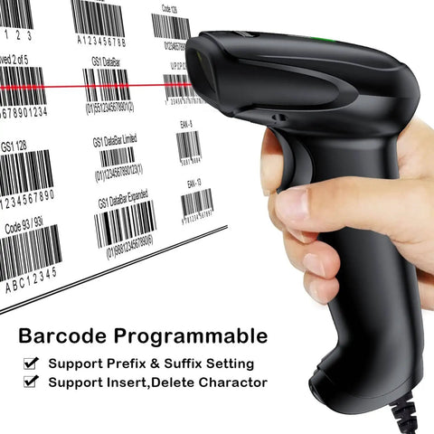 USB Laser Barcode Scanner Wired Handheld 1D Barcode Scanner Reader Black scanning barcodes with LED indicator and buzzer
