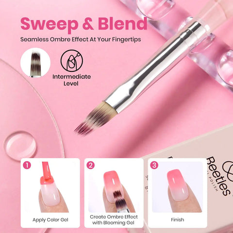 Gradient brush for Blooming Gel Nail Art Brushes Set With Ombre Gradient Nail Brush Stipple Clean Up Silicone Dotting Tool