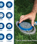 Hand adjusting Metal 8 Pattern Turret Sprinkler with Adjustable Spray and Weighted Base for Stable Watering on grass