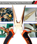 Heavy Duty Non Sparking 17 Piece Tool Kit non-sparking long nose pliers in use on machinery and circuit boards