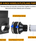 4 Inch To Two And A Half Inch Dust Collection Hose Reducer With Flexible 4 Inch Cuff And Dust Control, Stainless Steel Clamps