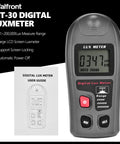 Digital Lux Meter For Indoor Outdoor Lighting Ultra Portable Illuminance Meter With Range 0.1 To 200000 Lux Large LCD Display High Precision 4 Percent Fast Sampling Easy Readouts For Photography Plant Growth And Job Sites, front view with user guide