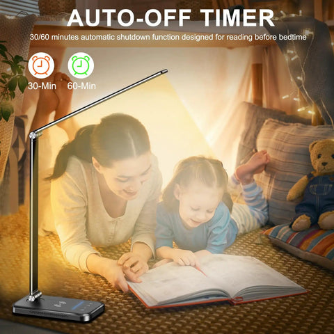 8 In 1 LED Desk Lamp With 10W Wireless Charger And USB Port Dimmable Office Table Lamp With 5 Color Modes 7 Brightness Levels 40 Minute Timer Reading Night Light For Bedroom