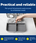 Smooth Operator Two Meal Automatic Pet Feeder With Dial Timer For Dogs And Cats features a pet-proof lid and two compartments.