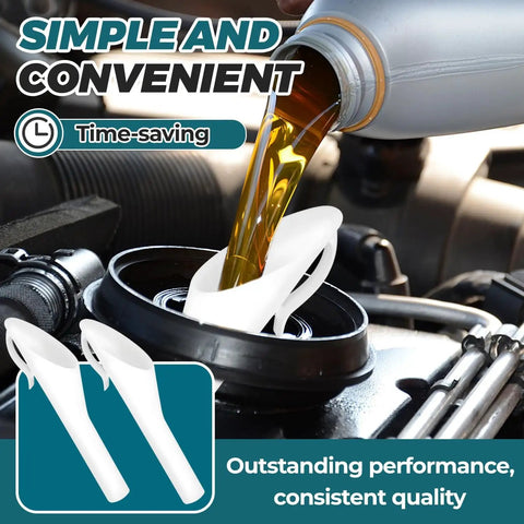 Image showing Two Pack Capless Gas Tank Funnel For Cars Durable Polypropylene Fuel Funnel Set For Automotive Maintenance Easy Pour Capless Design Replacement OEM Style Compatible With Ford Models And Other Vehicles being used for easy vehicle fuel pouring.