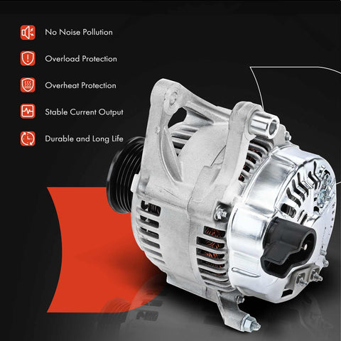 Front view of Alternator For Jeep Grand Cherokee And Dodge Ram 1500 2500 3500 4000 Durango Dakota B1500 12V 90A Clockwise 7 Groove Pulley Replacement 13354N7G1 56027912 1210003470
