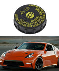 Nissan Clip-On Brake Master Cylinder Fluid Reservoir Cap 46020-AL500 55 By 14 mm Fits 350Z 370Z in black with yellow text