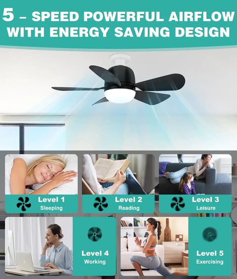 Socket Fan Light 20 Inch Ceiling Fan With Lights, 5 Speed, E26 E27 Base, shown installed in a modern living space